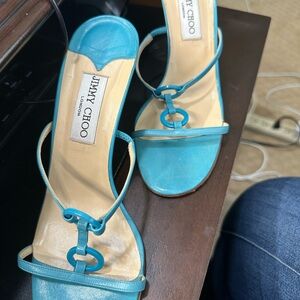 Jimmy Choo Turquoise Blue Leather Strappy Heels